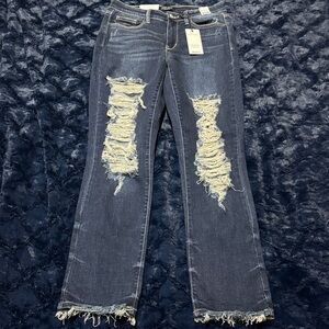Judy Blue Ripped Straight Leg Jeans in Dark Blue